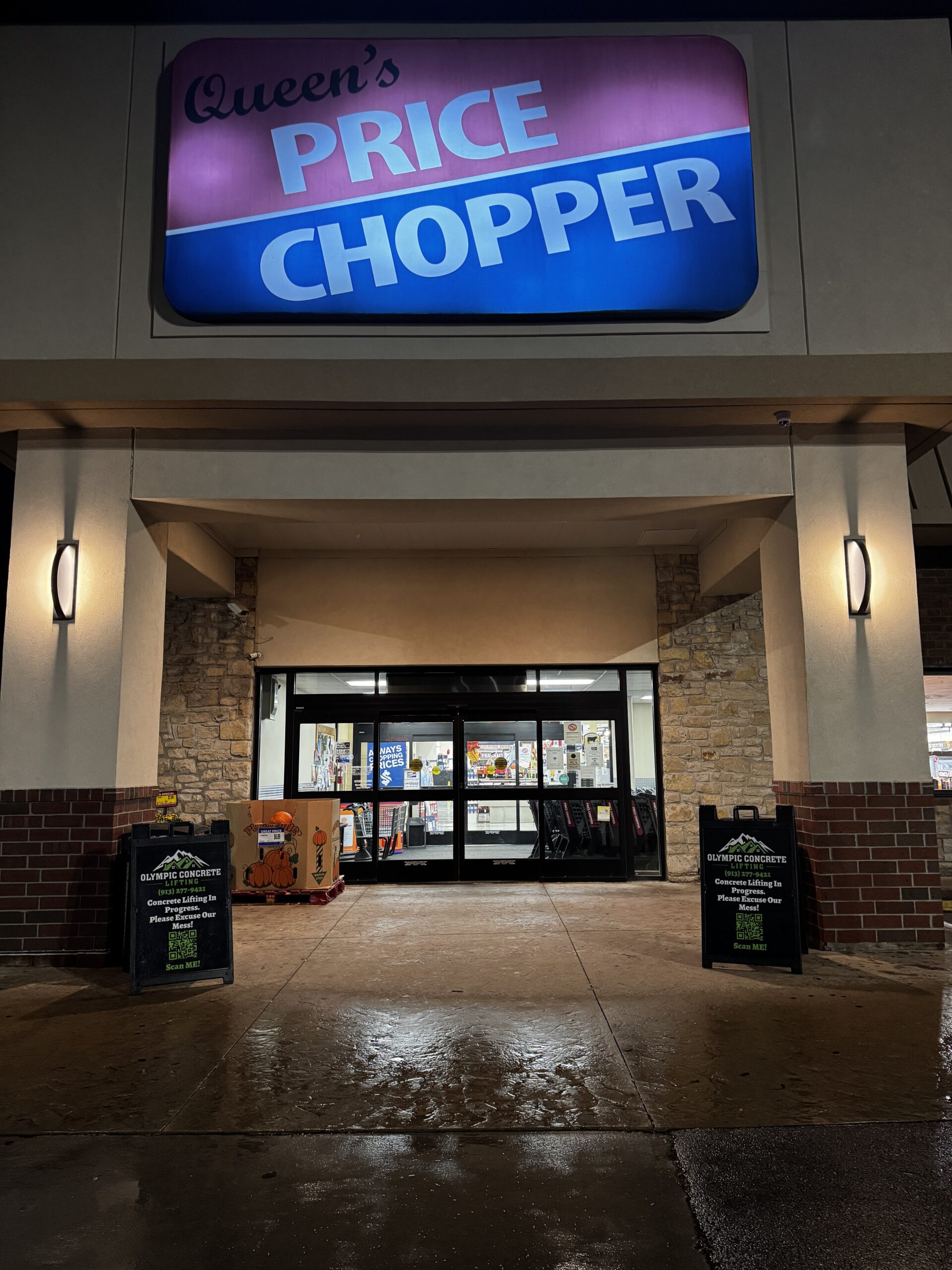 Front door of Price Chopper with A-Frames in front
